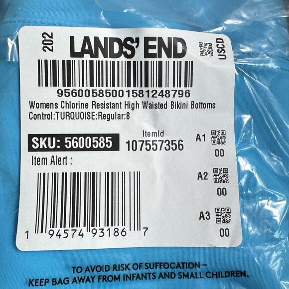 Lands End High Waisted Bikini Swim Bottoms Size 8 Turquoise Chlorine Resistant - Picture 4 of 10